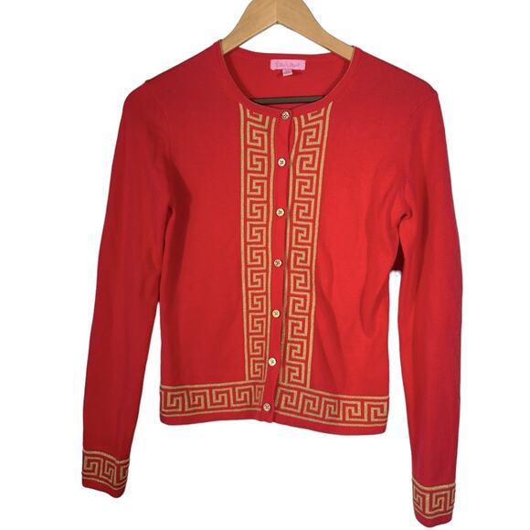 Lilly Pulitzer Greek Key Pink Cardigan Sweater Size XS - Picture 1 of 9